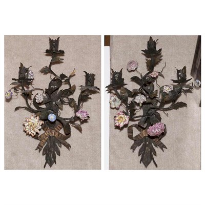 Lot 310 - Pair of Louis XV Style Tole and Porcelain...