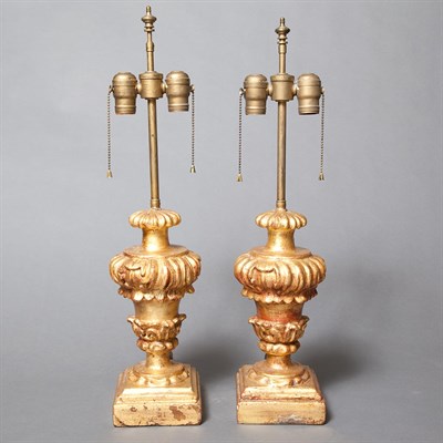 Lot 292 - Pair of Neoclassical Style Gilt Wood Lamps...