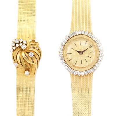 Lot 692 - Gold and Diamond Bracelet-Watch and Wristwatch