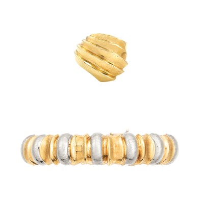 Lot 21 - Two-Color Gold Bangle Bracelet and Gold Ring