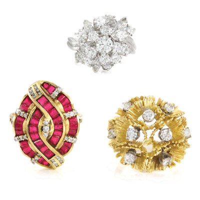 Lot 442 - Three Gold, Platinum, Diamond and Ruby Rings