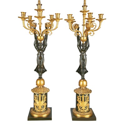 Lot 431 - Pair of Empire Style Gilt and Patinated-Bronze...