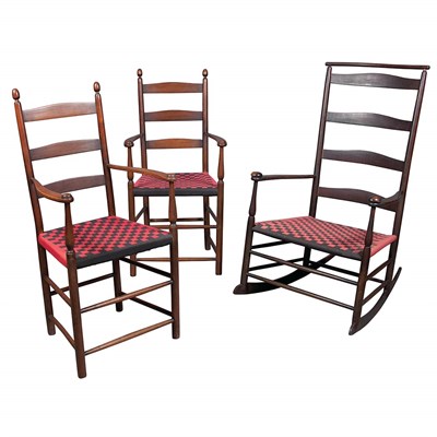 Lot 150 - Two Shaker Style Slat Back Armchairs Each with...