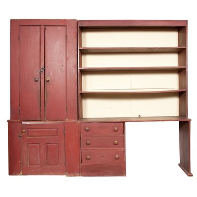 Lot 238 - Red Painted Pine Cupboard Possibly Shaker,...