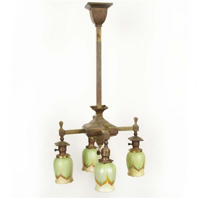 Lot 347 - American Arts and Crafts Brass and Quezal...