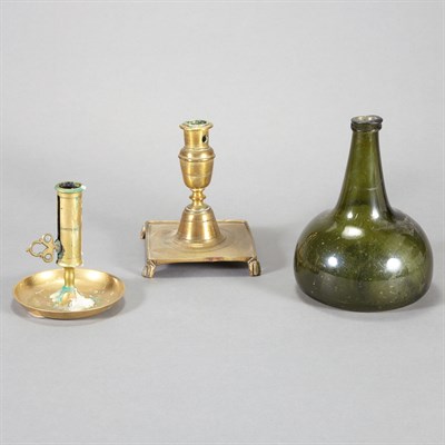 Lot 225 - Continental Brass Candlestick 18th/19th...