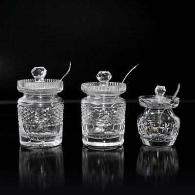 Lot 1593 - Group of Three Waterford Glass Jam Jars Each...