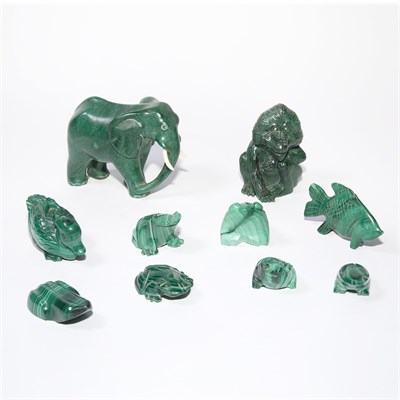 Lot 1588 - Group of Ten Hardstone and Malachite Figures...
