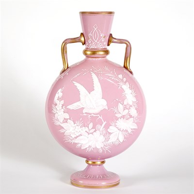 Lot 1589 - American Pink Enameled Milk Glass Vase Height...