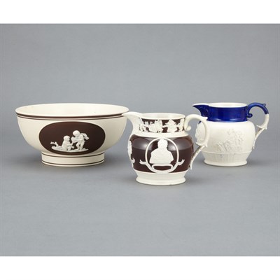 Lot 1530 - Two Molded Ironstone Milk Jugs and a Similar...