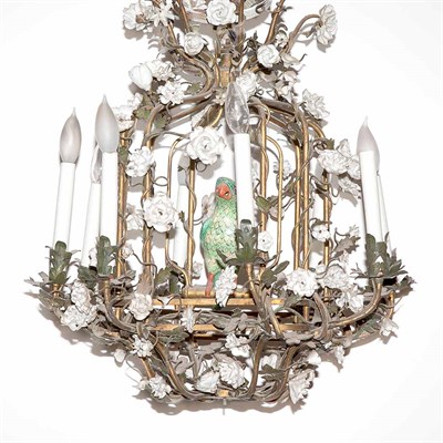 Lot 387 - French Porcelain and Tole Painted Eight-Light...