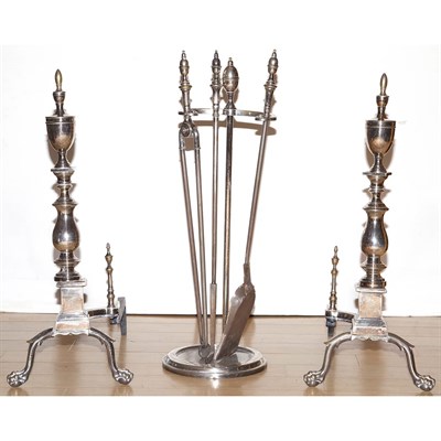 Lot 188 - Pair of Sheffield Silver Plated Andirons and...