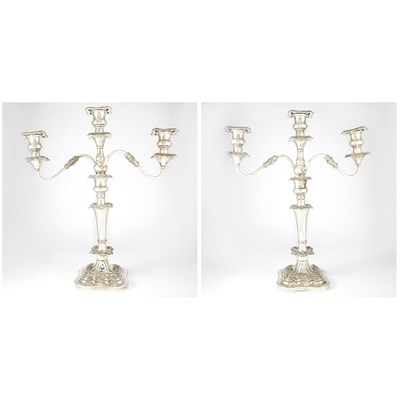 Lot 1359 - Pair of English Silver Plated Three-Light...