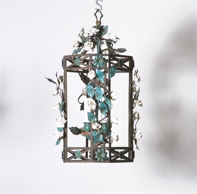Lot 475 - French Style Painted Tole and Iron Lantern...