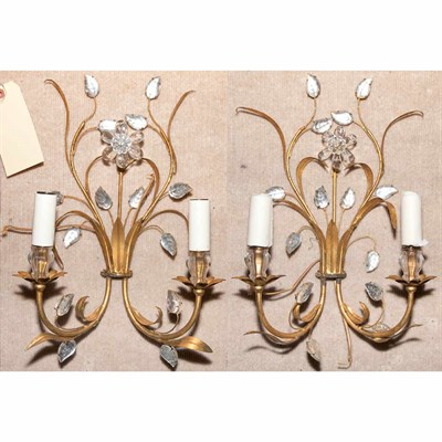 Lot 455 - Pair of French Gilt-Metal and Glass Two-Light...