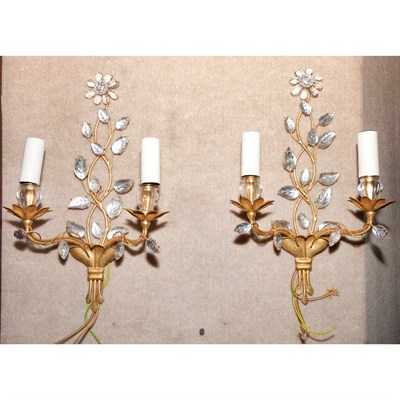 Lot 415 - Pair of French Gilt-Metal and Glass Two-Light...
