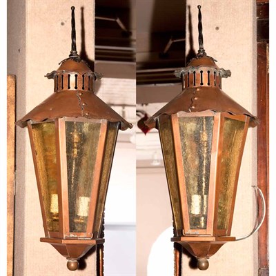 Lot 211 - Pair of Copper and Glass Lanterns Height 23...