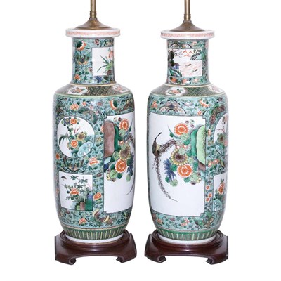 Lot 515 - Pair of Chinese Famille Verte Porcelain Vases...