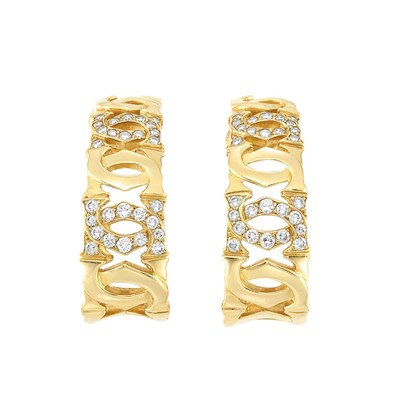 Lot 493 - Pair of Gold and Diamond 'Double C' Hoop Earrings, Cartier, France