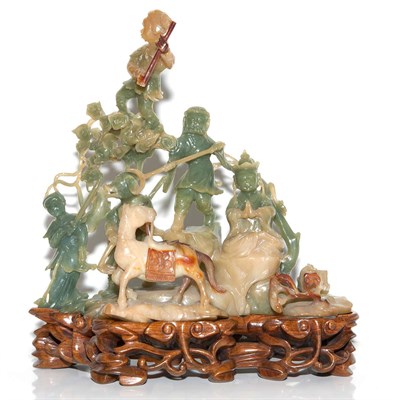 Lot 255 - Chinese Hardstone Figural Group Height 8 1/4...