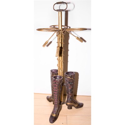 Lot 276 - Gilt and Patinated-Metal Boot-Form Umbrella...
