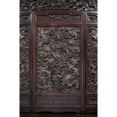 Lot 639 - Chinese Jade Inlaid Hardwood Five-Panel Throne...