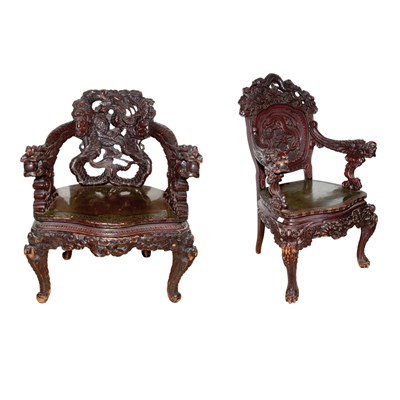 Lot 234 - Two Chinese Carved Hardwood Chairs