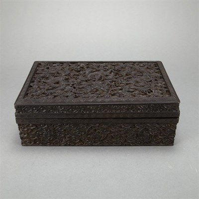 Lot 601 - Chinese Zitan Box Of densely carved...
