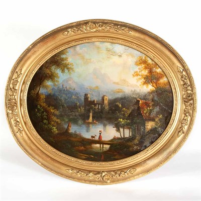 Lot 1573 - Framed Glass Landscape Painting Length 23 inches.