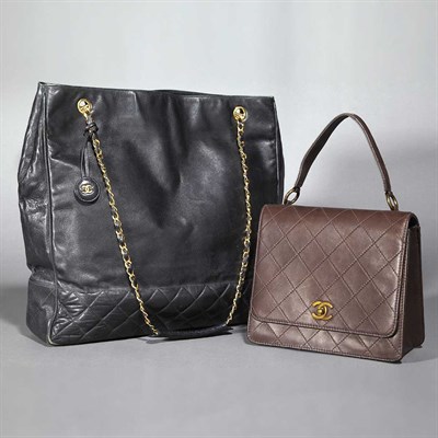 Lot 1625 - Chanel Black Leather Large Tote Bag; Together...