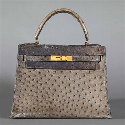 Lot 1623 - Gray Ostrich Kelly Bag Probably Hermes With...