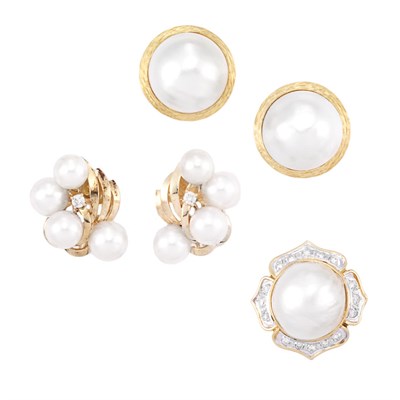 Lot 694 - Group of Gold, Mabe Pearl and Cultured Pearl Jewelry