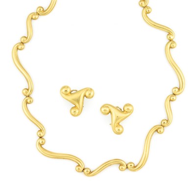 Lot 1 - Gold Necklace and Pair of Earclips, Angela Cummings