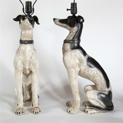 Lot 1282 - Pair of Painted Metal Dog-Form Lamps Height 21...