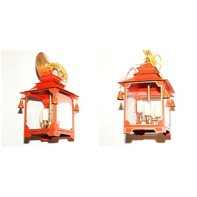 Lot 1408 - Pair of Regency Style Tole Lanterns Height 13...