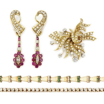 Lot 443 - Group of Gold, Diamond and Ruby Jewelry