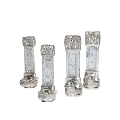Lot 381 - Four Chinese Export Silver Spice Shakers Total...