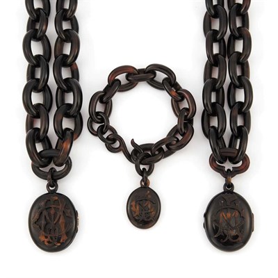 Lot 941 - Two Tortoise Shell Pendant-Necklaces and Bracelet