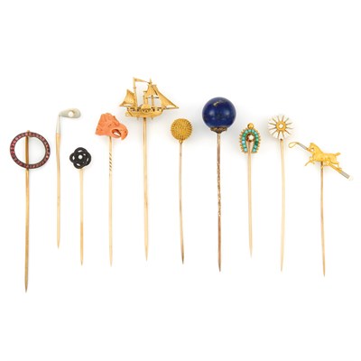 Lot 884 - Group of Antique Gold, Silver and Metal Stick Pins