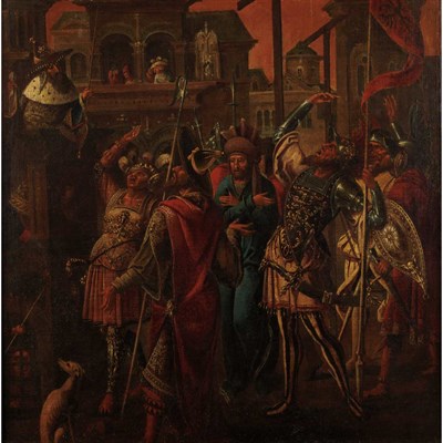 Lot 1 - Flemish School 16th Century Soldiers Hailing a...