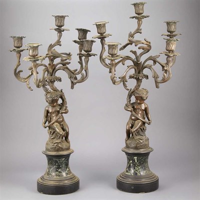 Lot 307 - Pair of Rococo Style Metal and Marble Figural...