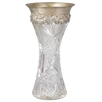 Lot 383 - Sterling Silver Mounted Cut Glass Vase Height...