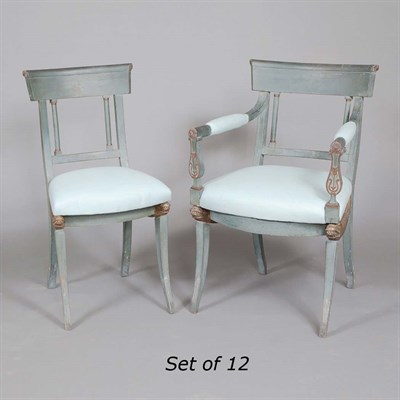 Lot 290 - Set of Twelve Empire Style Blue Painted Dining...