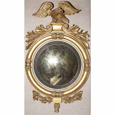 Lot 339 - Regency Style Gilt-Wood Convex Mirror Height...