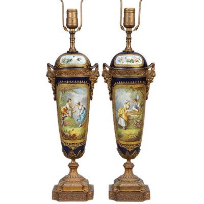 Lot 513 - Pair of Sevres Style Gilt-Metal Mounted...