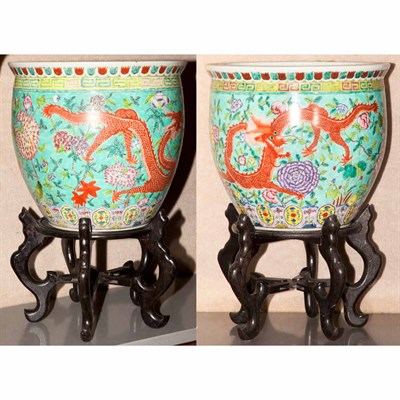 Lot 382 - Pair of Chinese Famille Rose Porcelain Fish...