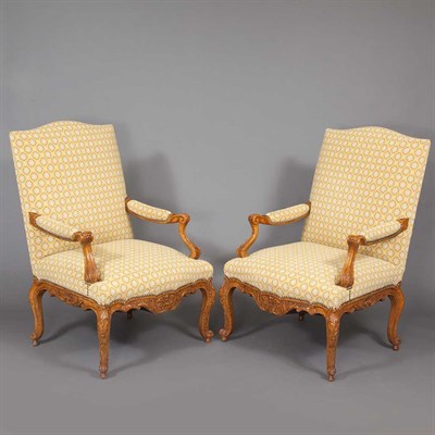 Lot 541 - Pair of Regence Style Walnut Fauteuils a la Reine
