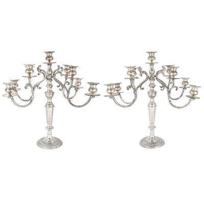 Lot 387 - Pair of Silver Plated Nine-Light Candelabra...