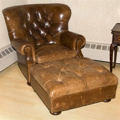 Lot 139 - Leather Tufted Upholstered Armchair and...