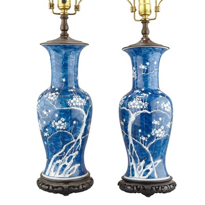 Lot 442 - Pair of Chinese Blue and White Porcelain Lamps...
